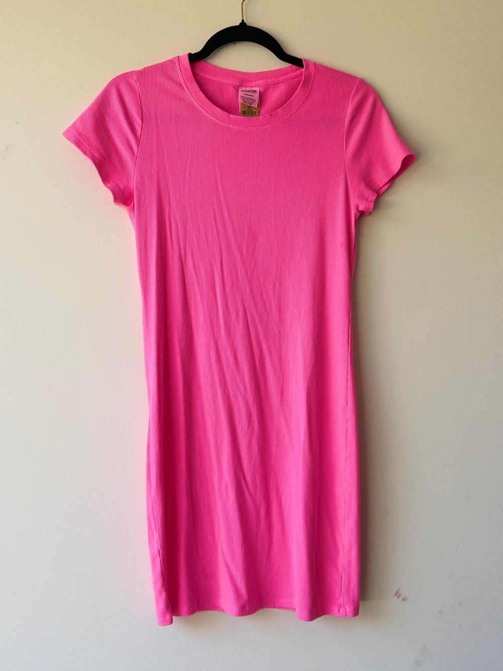 PINK Victoria's Secret Ribbed Crew Neck Dress Tee in Hot Pink